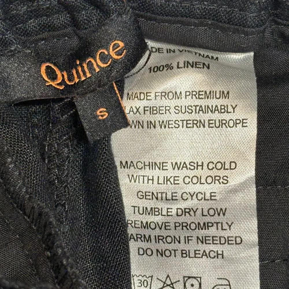 Quince Linen Pants Womens Small Black 100% European Drawstring Wide Leg Coastal